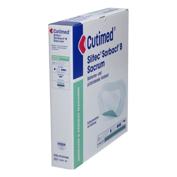 Cutimed Siltec Sorbact B Sacrum Bakterien und pilzbindender Verband, 6 pc Compresses