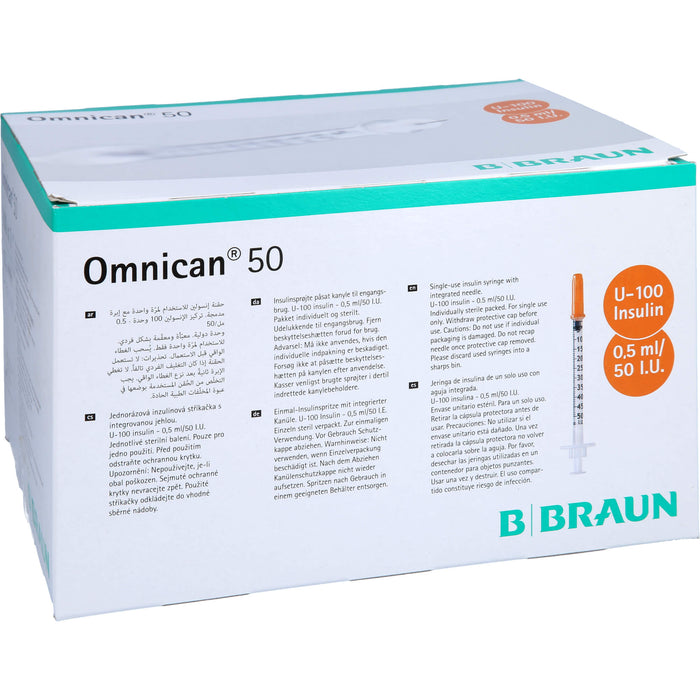 Omnican® 50 0,5ml Insulinspritzen, 50 I.E. Nennvolumen, U-100 Insulin; 0,30x12mm, 100X1 St SRI