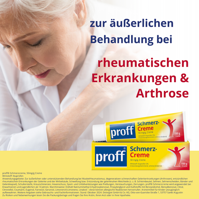 proff Schmerzcreme mit Ibuprofen – zur äußerlichen Behandlung von Muskel-, Gelenk- und Rückenschmerzen bei rheumatischen Erkrankungen oder nach Sport- und Unfallverletzungen, 150 g Crème