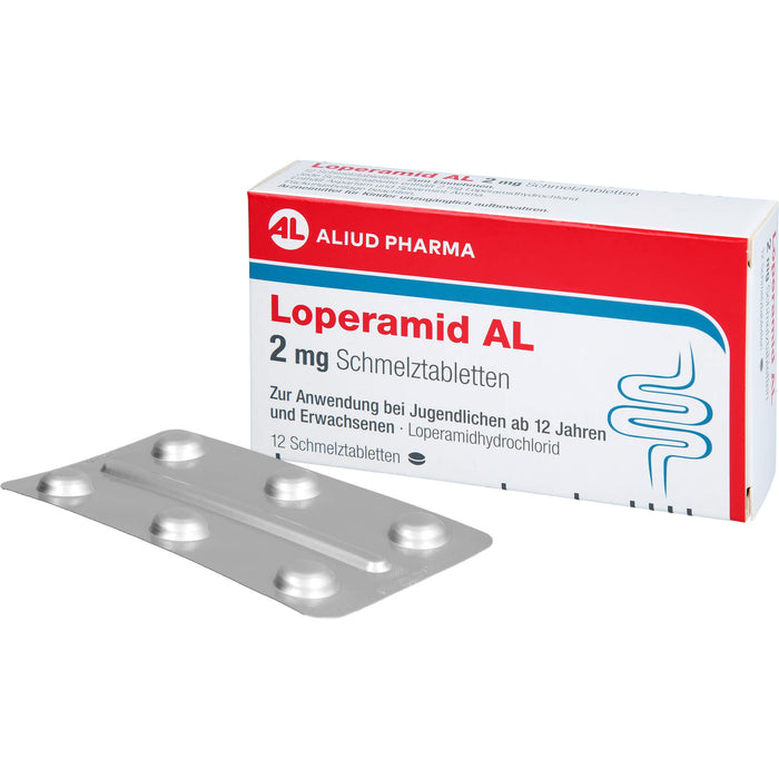 Loperamid AL 2 mg Schmelztabletten bei Durchfall, 12 pcs. Tablets