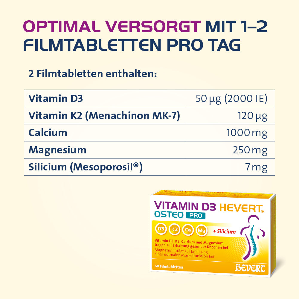 Vitamin D3 Hevert Osteo Pro für gesunde Knochen und Muskeln, 60 St. Tabletten
