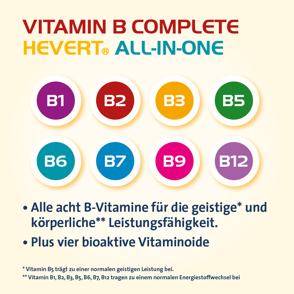 Vitamin B Complete Hevert All-in-One mit allen 8 Vitaminen des B-Komplexes und 4 bioaktiven Vitaminoiden, 60 St. Kapseln