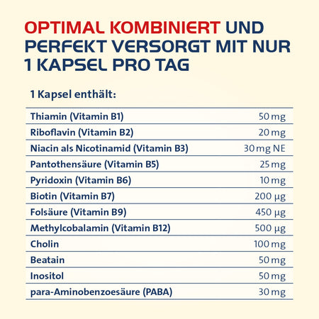 Vitamin B Complete Hevert All-in-One mit allen 8 Vitaminen des B-Komplexes und 4 bioaktiven Vitaminoiden, 60 St. Kapseln