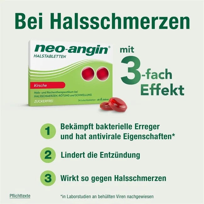 neo-angin Halstabletten Kirsche zuckerfrei, 24 pcs. Tablets