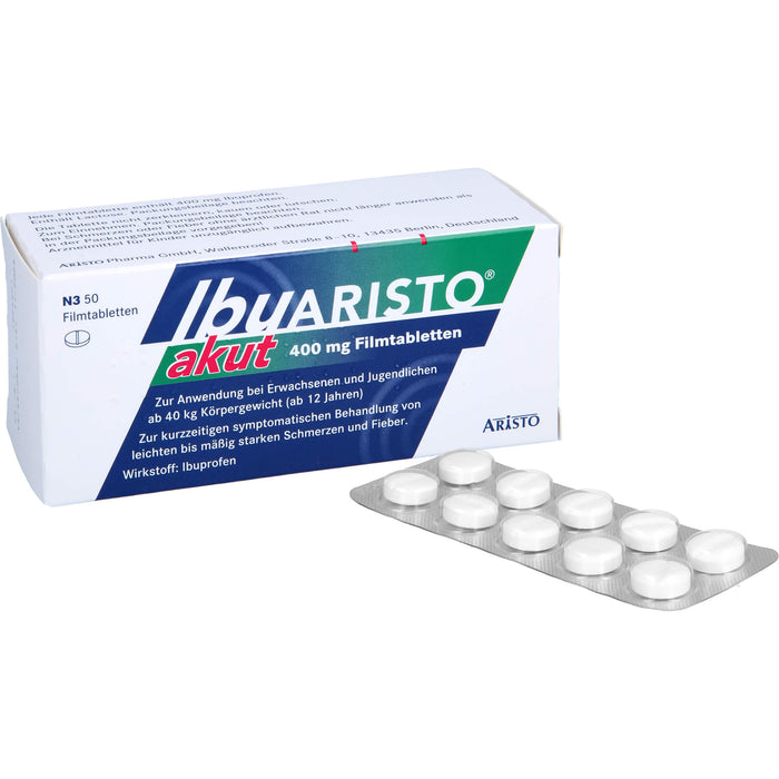 IbuARISTO akut 400 mg Filmtabletten bei Schmerzen und Fieber, 50 pc Tablettes