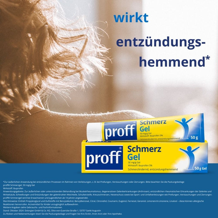 proff Schmerzgel mit Ibuprofen – zur äußerlichen Behandlung von Muskel-, Gelenk- und Rückenschmerzen, 50 g Gel