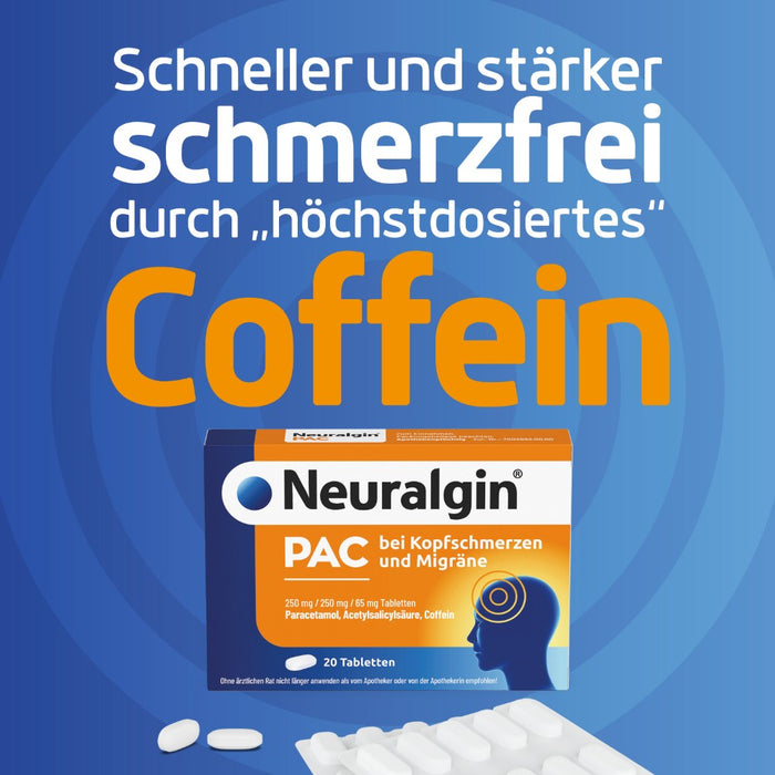 Neuralgin PAC  3-fach Wirkstoffkombination für schnelle Linderung bei Kopfschmerzen und Migräne, 20 pcs. Tablets