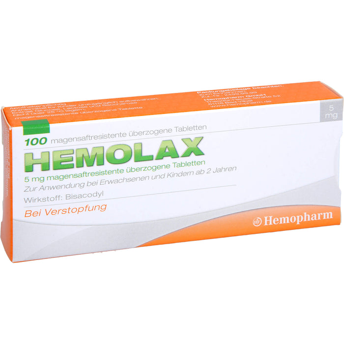 Hemolax 5 mg Tabletten bei Verstopfung, 100 pcs. Tablets