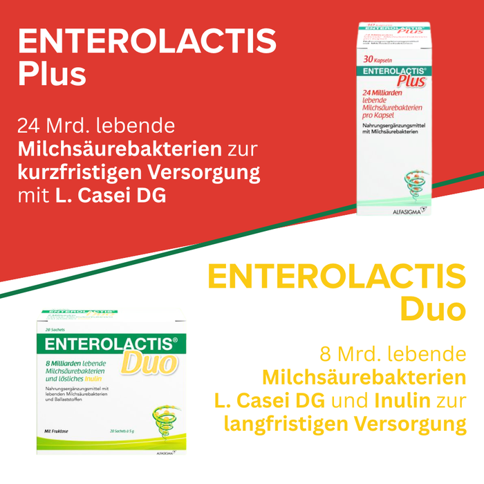 Enterolactis Plus - natürliche Versorgung der Darmflora und des Darmmikrobioms mit L. Casei DG - 24 Mrd. lebende Zellen pro Kapsel - laktosefrei & glutenfrei, 30 pcs. Capsules