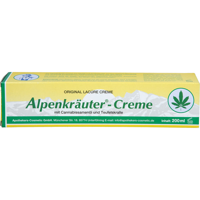 Lacure Alpenkräuter-Creme mit Cannabisöl und Teufelskralle, 200 ml Creme