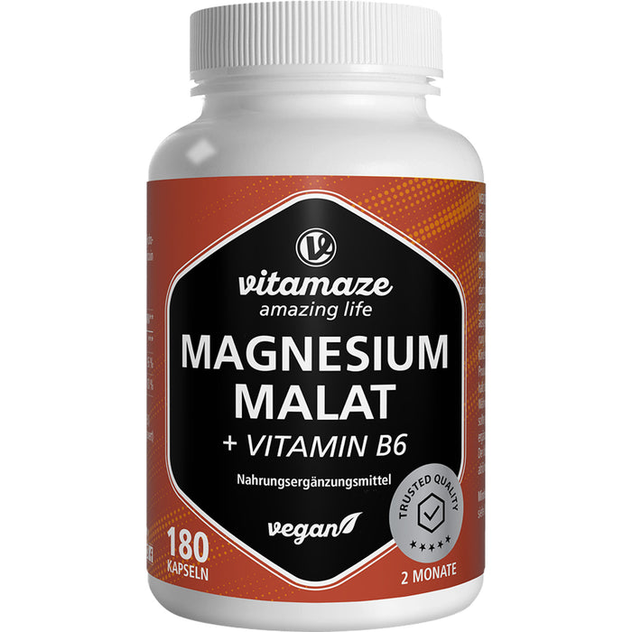 Vitamaze Magnesium Malat + Vitamin B6 Kapseln zur Unterstützung von Muskeln, Energiestoffwechsel und Nervenfunktion, 180 St. Kapseln