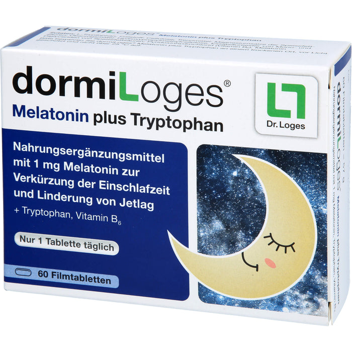 DormiLoges 1 mg Melatonin plus Tryptophan Filmtabletten zur Verkürzung der Einschlafzeit, 60 pcs. Tablets