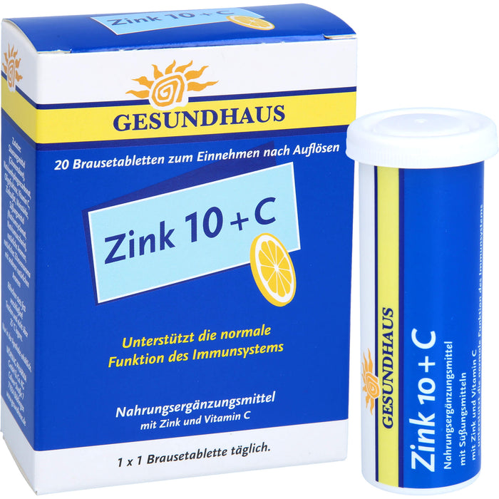 GESUNDHAUS Zink 10 + C Brausetabletten unterstützt das Immunsystem, 20 pc Tablettes