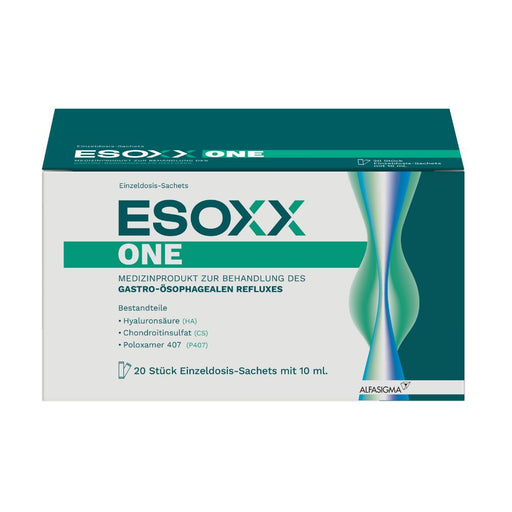 ESOXX One - Effektiver Schutz mit schneller Linderung und Regeneration bei Refluxbeschwerden - mit Hyaluronsäure, Chondroitinsulfat & Poloxamer 407 - glutenfrei & laktosefrei, 20 St. Beutel