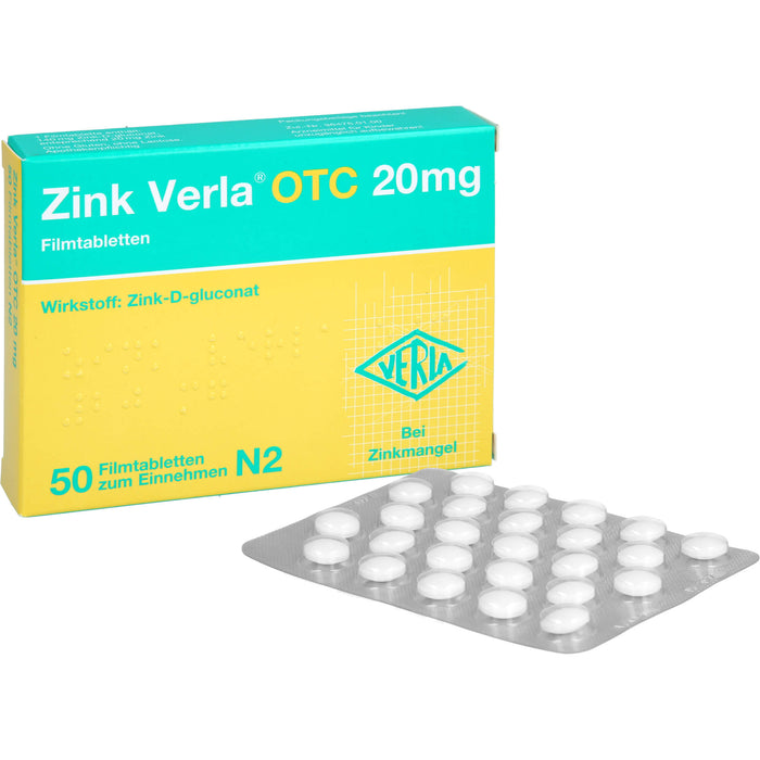 VERLA Zink Verla OTC 20 mg Filmtabletten, 50 pcs. Tablets