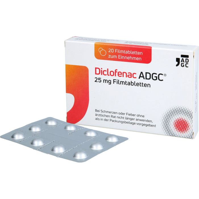 ADGC Diclofenac 25 mg Filmtabletten bei Schmerzen und Fieber, 20 pc Tablettes