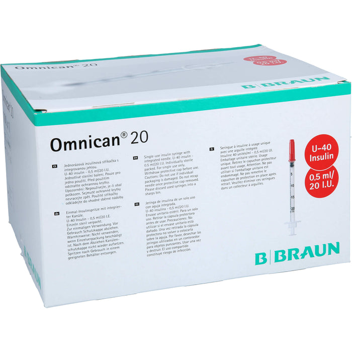 Omnican® 20 0,5ml Insulinspritzen, 20 I.E. Nennvolumen, U-40 Insulin; 0,30x8mm, 100X1 St SRI