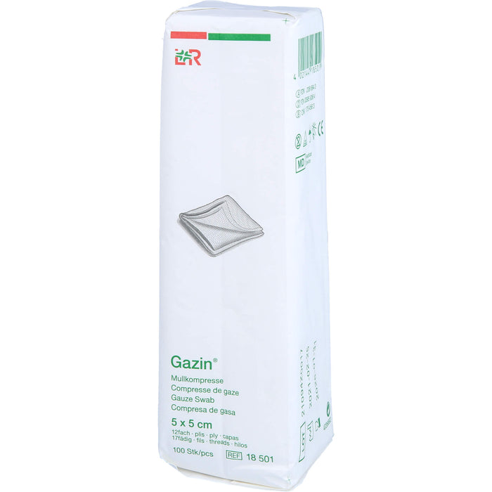 Gazin Mullkompresse 5 cm x 5 cm unsteril 12 lagig, 100 St. Kompressen