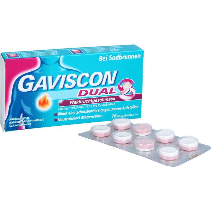 GAVISCON Dual Kautabletten bei Sodbrennen Waldfruchtgeschmack, 16 St. Kautabletten