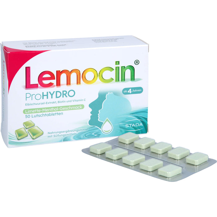 Lemocin ProHydro Lutschtabletten mit Limetten-Menthol-Geschmack zur Beruhigung und Befeuchtung von Hals und Rachen, 50 St. Tabletten