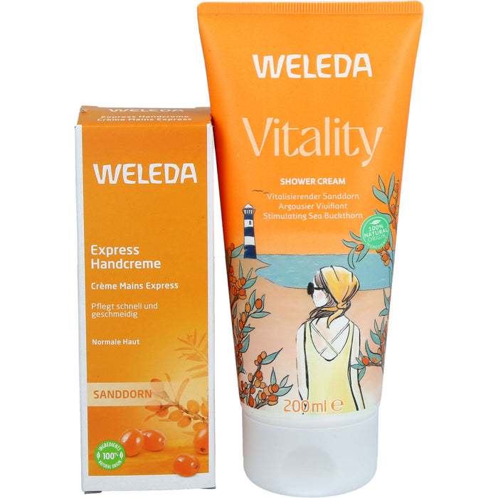 WELEDA Geschenkset Sanddorn mit Vitality Shower Cream Sanddorn und Express Handcreme Sanddorn, 250 ml Cream
