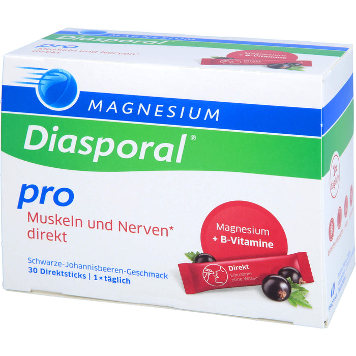 Magnesium-Diasporal Pro Muskeln und Nerven Direktsticks mit schwarzem-Johannisbeeren-Geschmack, 30 pc Bâtonnets