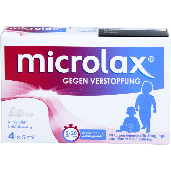 Microlax für Säuglinge & Kinder bis 6 Jahre bei Verstopfung mit kurzem Tubenhals, 4 St. Einzeldosisbehältnisse