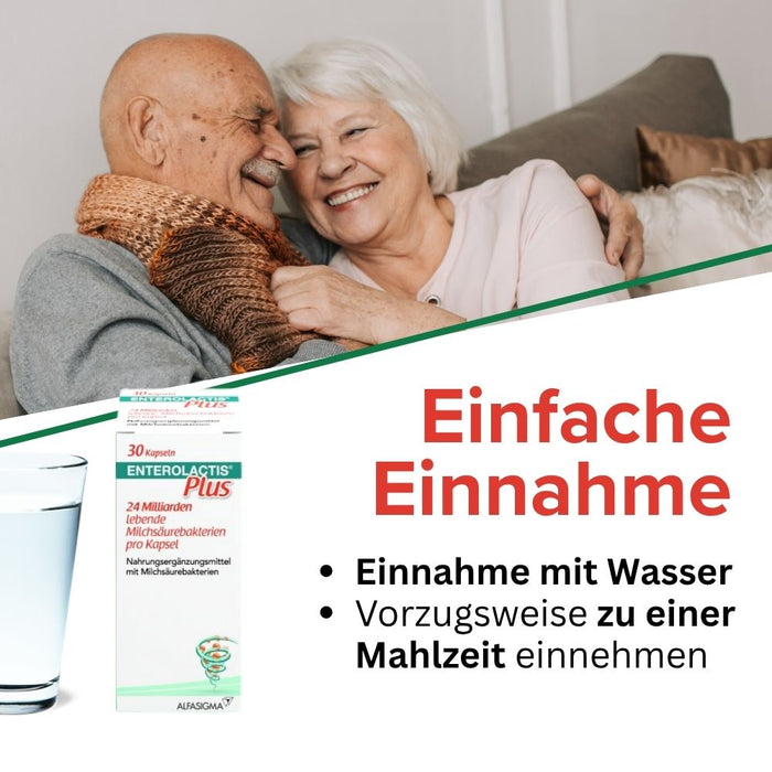Enterolactis Plus - natürliche Versorgung der Darmflora und des Darmmikrobioms mit L. Casei DG - 24 Mrd. lebende Zellen pro Kapsel - laktosefrei & glutenfrei, 30 pcs. Capsules