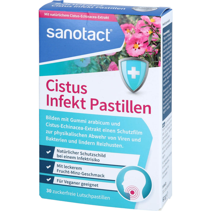 Sanotact Cistus Infekt Pastillen zur Abwehr von Viren und Bakterien, Reizhustenlinderung, 30 St. Pastillen