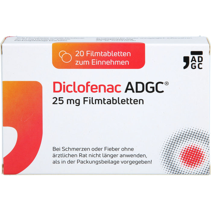 ADGC Diclofenac 25 mg Filmtabletten bei Schmerzen und Fieber, 20 St. Tabletten