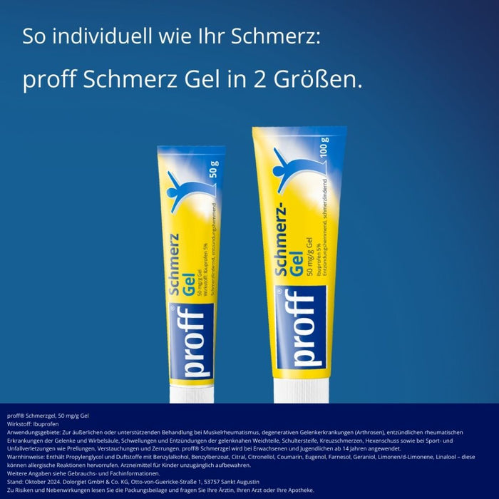 proff Schmerzgel mit Ibuprofen – zur äußerlichen Behandlung von Muskel-, Gelenk- und Rückenschmerzen, 50 g Gel