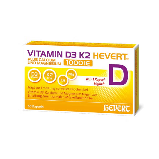 Vitamin D3 K2 Hevert plus Calcium und Magnesium 1.000 I.E., 60 St. Kapseln