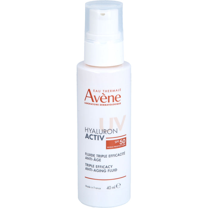 Avene Hyaluron activ UV Anti-Aging-Fluid mit dreifacher Wirksamkeit und LSF 50 glättet Falten und reduziert Pigmentflecken, 40 ml Lösung