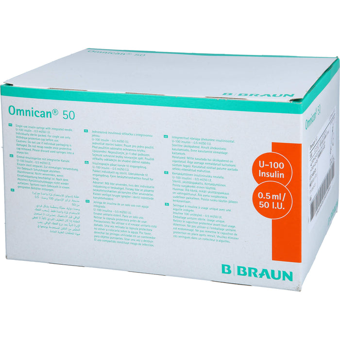 Omnican® 50 0,5ml Insulinspritzen, 50 I.E. Nennvolumen, U-100 Insulin; 0,30x8mm, 100X1 St SRI