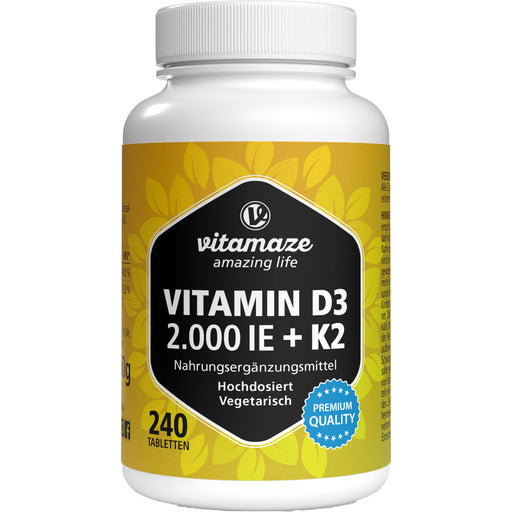 Vitamaze Vitamin D3 2000 I.E. + K2 100 µg vegetarischeTabletten, 240 St. Tabletten