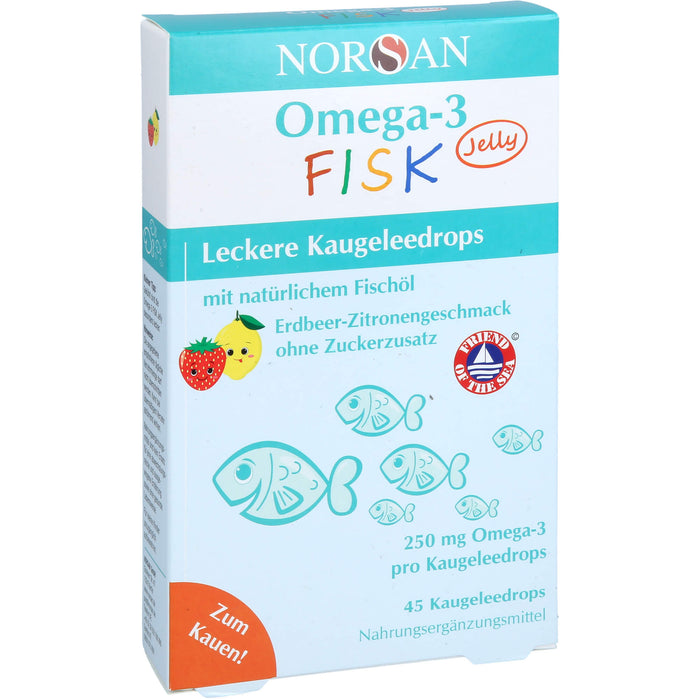 NORSAN Omega-3 FISK Jelly - für Kinder leckere Kaugeleedrops mit Erdbeer-Zitronengeschmack, 45 pcs. Gum drops