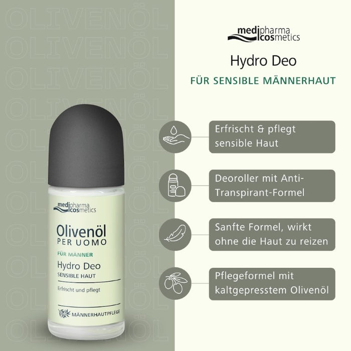 Medipharma Cosmetics Olivenöl Per Uomo Hydro Deo sensible Haut, 50 ml Roll-On