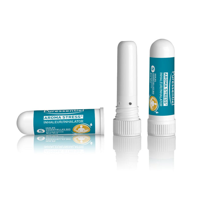 Aroma Stress Inhalator mit ätherischen Bio-Ölen – zur Stressbewältigung und Entspannung, 1 ml ätherisches Öl