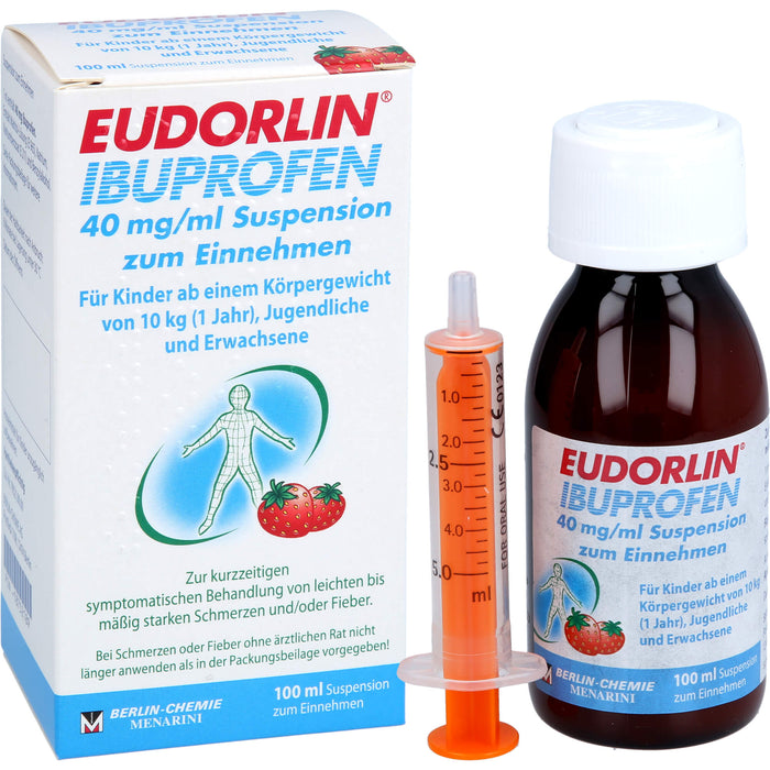 EUDORLIN Ibuprofen 40 mg/ml Suspension bei Schmerzen oder Fieber mit Erdbeergeschmack, 100 ml Solution