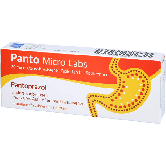 Panto Micro Labs 20 mg Pantoprazol Tabletten bei Sodbrennen, 14 pc Tablettes