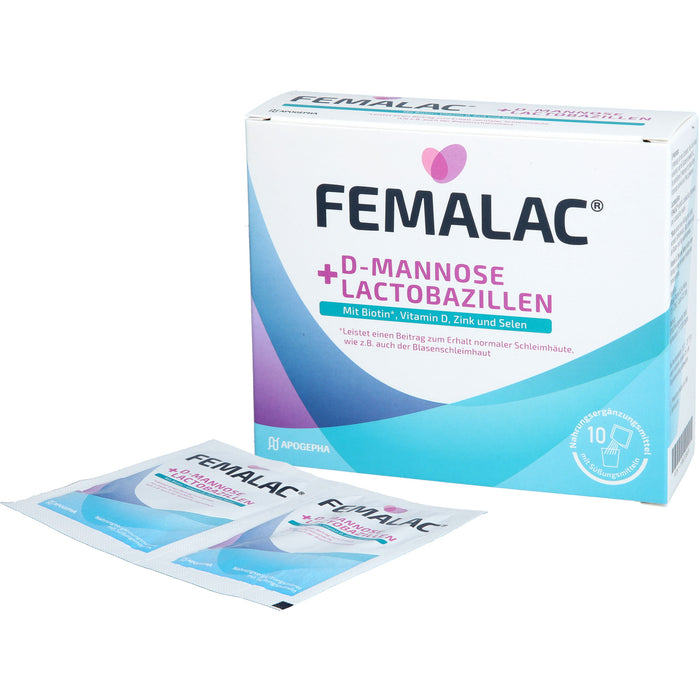 FEMALAC D-Mannose + Lactobazillen Pulver zum Erhalt normaler Schleimhäute, 10 pc Sachets