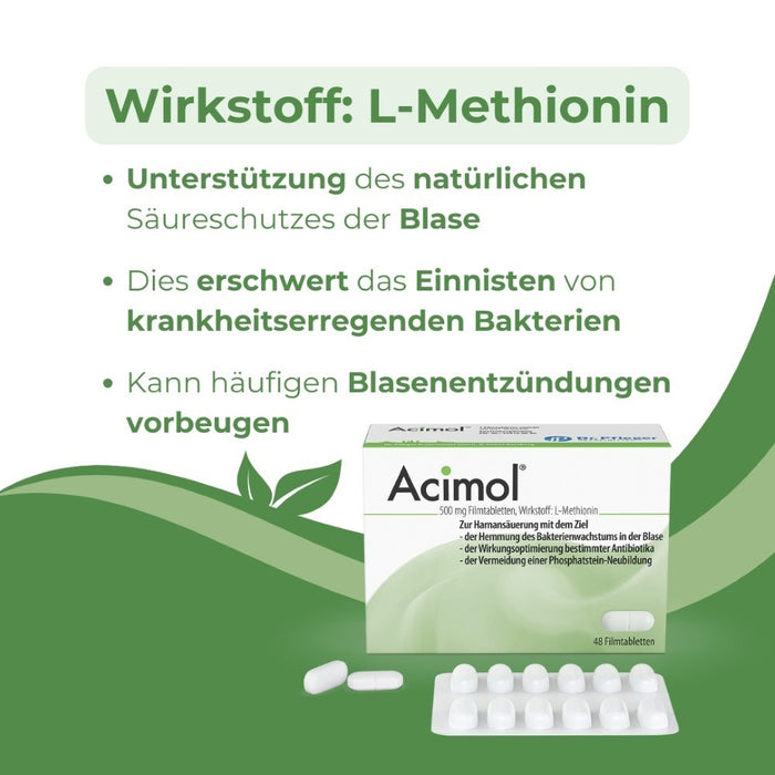 Acimol 500 mg Filmtabletten mit pH-Teststreifen zur Harnansäuerung mit L-Methionin, 48 pc Tablettes