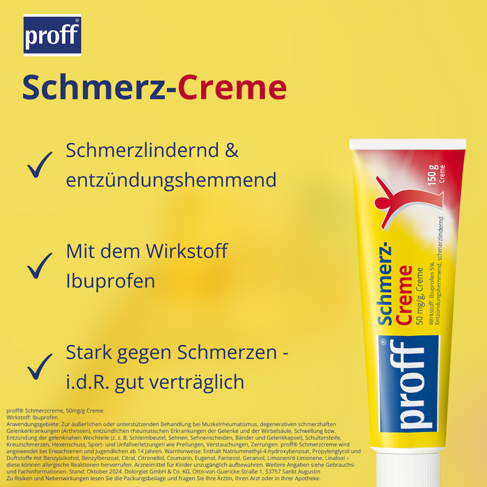 proff Schmerzcreme mit Ibuprofen – zur äußerlichen Behandlung von Muskel-, Gelenk- und Rückenschmerzen bei rheumatischen Erkrankungen oder nach Sport- und Unfallverletzungen, 150 g Crème