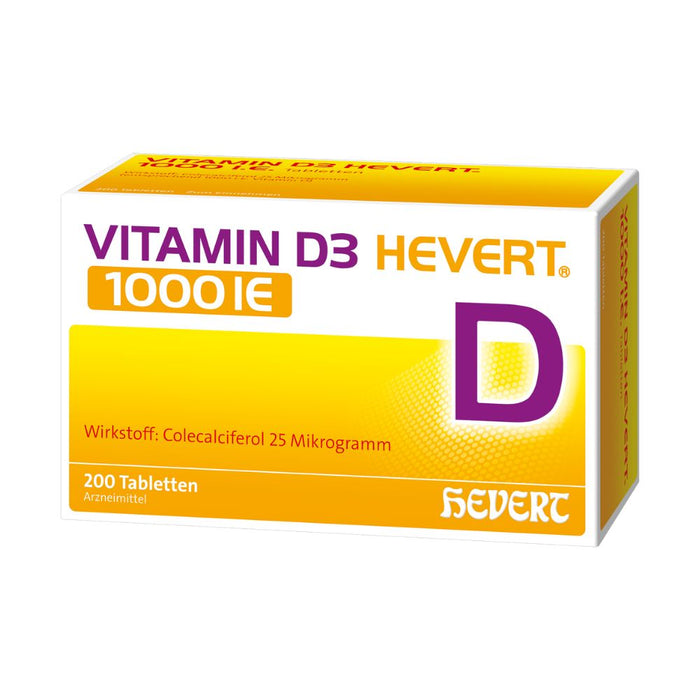 Vitamin D3 Hevert 1000 IE bei Vitamin-D-Mangel und erhöhtem Bedarf, 200 St. Tabletten