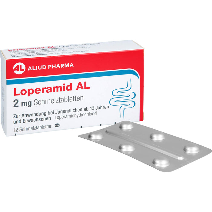 Loperamid AL 2 mg Schmelztabletten bei Durchfall, 12 pcs. Tablets