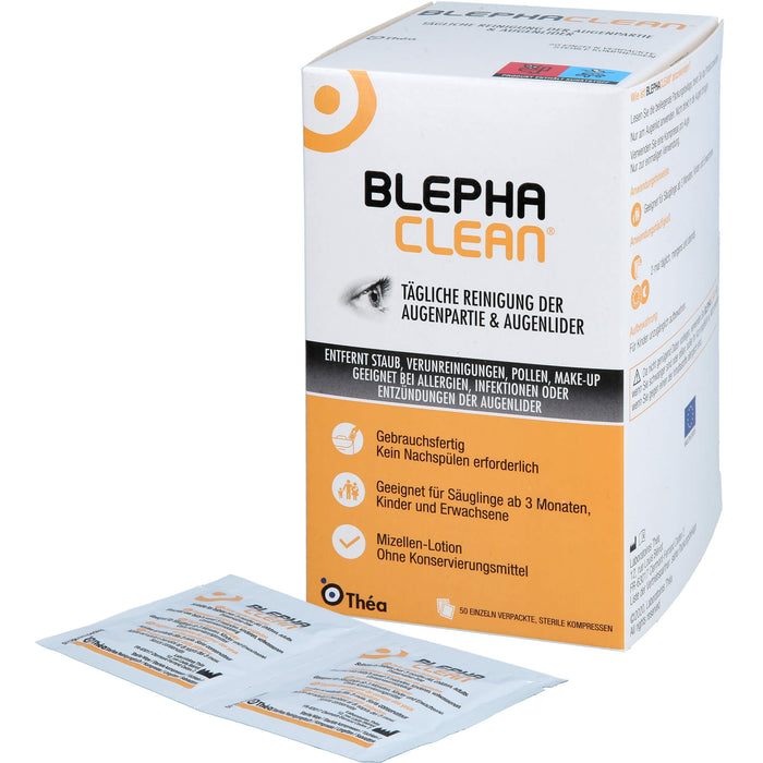 Blephaclean sterile Kompressen zur täglichen Reinigung der Augenpartie und Augenlider, 50 pc Compresses