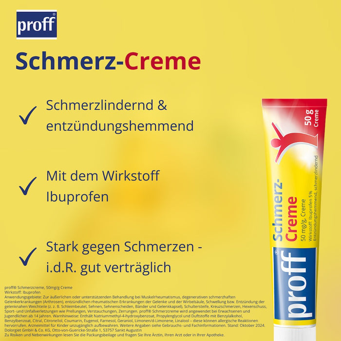 proff Schmerzcreme mit Ibuprofen – zur äußerlichen Behandlung von Muskel-, Gelenk- und Rückenschmerzen bei rheumatischen Erkrankungen oder nach Sport- und Unfallverletzungen, 50 g Crème