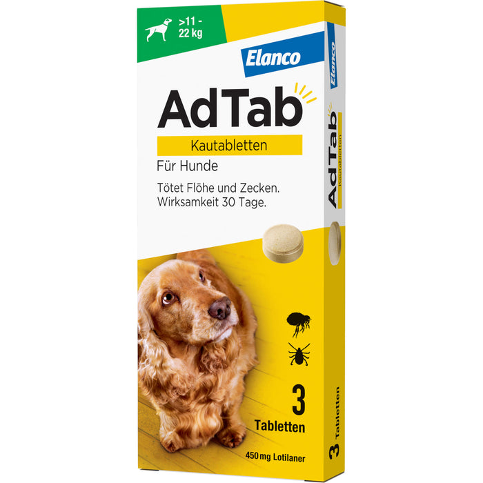 AdTab Kautabletten für Hunde über 11 bis 22 kg gegen Zecken und Flöhe, 3 pc 