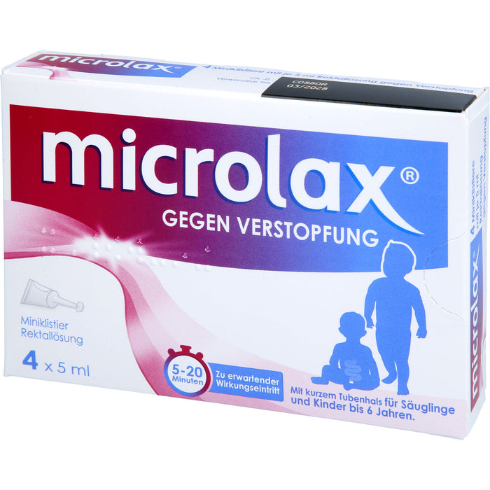 Microlax für Säuglinge & Kinder bis 6 Jahre bei Verstopfung mit kurzem Tubenhals, 4 St. Einzeldosisbehältnisse