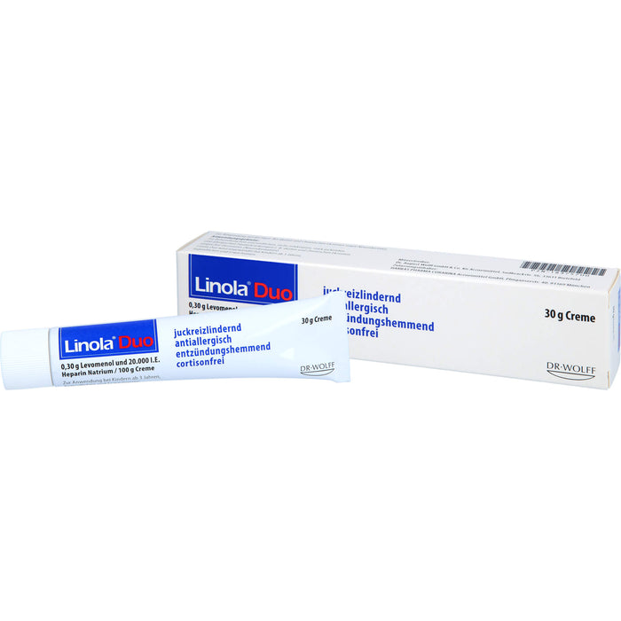 Linola Duo 0,30 g Levomenol und 20.000 I.E. Heparin Natrium Creme gegen Juckreiz bei Neurodermitis und Ekzemen, 30 g Cream